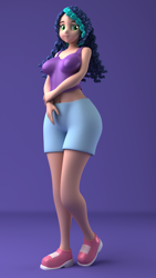 Size: 1080x1920 | Tagged: safe, alternate version, artist:argos90, misty brightdawn, human, g5, 3d, curly hair, humanized, light skin, shy