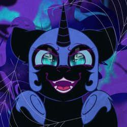 Size: 1048x1048 | Tagged: safe, artist:bluemoon, nightmare moon, alicorn, pony, g4, >:3, fangs, nightmare night, solo, symmetrical