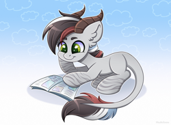 Size: 4073x2987 | Tagged: safe, artist:madelinne, oc, oc only, book, female, filly, foal, horns, leonine tail, male, solo, stallion, tail