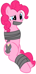Size: 8000x16253 | Tagged: safe, artist:cardshark777, pinkie pie, earth pony, pony, g4, arm behind back, bondage, bound and gagged, covered cutie mark, digital art, duct tape, gag, simple background, sitting, solo, tape, tape bondage, tape gag, tied up, transparent background, wip