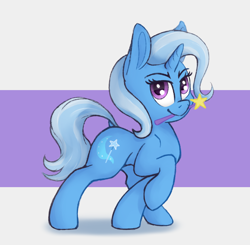 Size: 1258x1232 | Tagged: safe, artist:terra0940, derpibooru exclusive, trixie, pony, unicorn, g4, eyebrows, female, looking at you, mare, mouth hold, raised hoof, shadow, simple background, smiling, smiling at you, smirk, solo, wand