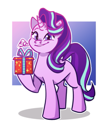 Size: 1101x1298 | Tagged: safe, artist:sonyager, starlight glimmer, pony, unicorn, g4, cute, female, glimmerbetes, looking at you, mare, present, simple background, smiling, smiling at you, solo, standing, white background
