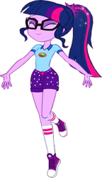 Size: 385x670 | Tagged: safe, edit, edited screencap, editor:incredibubbleirishguy, screencap, sci-twi, twilight sparkle, human, equestria girls, g4, my little pony equestria girls: legend of everfree, ^^, background removed, beautiful, camp everfree outfits, clothes, cute, eyes closed, eyeshadow, female, free, glasses, happy, long socks, makeup, pants, ponytail, purple eyeshadow, shorts, simple background, solo, transparent background, twiabetes