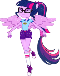 Size: 529x670 | Tagged: safe, edit, edited screencap, editor:incredibubbleirishguy, screencap, sci-twi, twilight sparkle, human, equestria girls, g4, my little pony equestria girls: legend of everfree, ^^, background removed, beautiful, camp everfree outfits, clothes, cropped, cute, eyes closed, eyeshadow, female, free, glasses, large wings, long socks, makeup, ponied up, pony ears, ponytail, pretty, purple eyeshadow, shorts, simple background, solo, spread wings, transformation, transparent background, twiabetes, wings