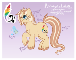 Size: 969x767 | Tagged: safe, artist:lulubell, oc, oc only, oc:lulubell, pony, unicorn, chest fluff, chubby, cutie mark, female, freckles, glasses, gradient background, reference sheet, smiling, solo