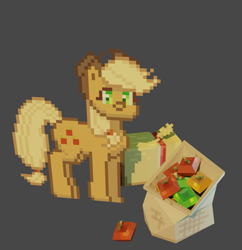 Size: 1047x1080 | Tagged: safe, artist:haku nichiya, applejack, earth pony, pony, g4, apple, food, gray background, hay, pixel art, simple background, solo