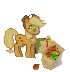 Size: 1047x1080 | Tagged: safe, artist:haku nichiya, applejack, earth pony, pony, g4, apple, food, hay, pixel art, simple background, solo, transparent background