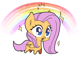 Size: 600x449 | Tagged: safe, artist:haku nichiya, fluttershy, pegasus, pony, g4, chibi, foal, rainbow, simple background, solo, white background