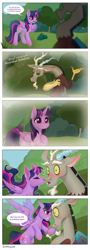 Size: 3040x8417 | Tagged: safe, artist:daffolyn, edit, editor:zcord, discord, twilight sparkle, alicorn, pony, comic:discordant intentions, comic:discordant intentions (version 1), g4, the ending of the end, antlers, blushing, bowing, cheek kiss, close-up, commissioner:zcord, female, flashback, flowing hair, flowing mane, friendshipping, grass, hair grab, hair pulling, heart, hoof on chest, horn, kissing, male, outdoors, outline, platonic kiss, raised hoof, scene interpretation, ship:discolight, shipping, shocked, shocked expression, shojo, signature, sparkles, straight, text edit, tsundere, tsunlight sparkle, twilight sparkle (alicorn), white outline