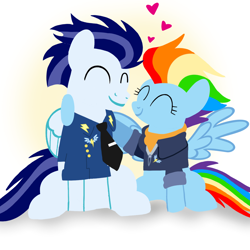 Size: 1400x1400 | Tagged: safe, artist:mlplary6, rainbow dash, soarin', pegasus, pony, g4, the last problem, ^^, bomber jacket, clothes, duo, eyes closed, female, heart, husband and wife, jacket, love, male, mare, older, older rainbow dash, older soarin', older soarindash, ship:soarindash, shipping, sitting, smiling, stallion, straight