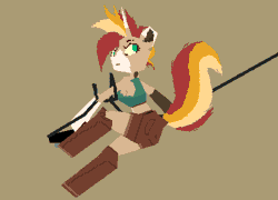 Size: 1278x922 | Tagged: safe, artist:kenn, oc, oc:grapple hook, unicorn, anthro, 3d, 3d model, animated, anthro oc, blaze (coat marking), boots, bra, clothes, coat markings, crop top bra, equine, facial markings, female, gif, gloves, grappling hook, green eyes, looking up, low poly, multicolored mane, shoes, shorts, simple background, socks (coat markings), solo, striped mane, tan coat, turntable animation, underwear