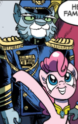 Size: 184x293 | Tagged: safe, artist:pencils, idw, screencap, pinkie pie, abyssinian, cat, anthro, g4, spoiler:comic, spoiler:comicidw2020, colonel sidewhiskers, cropped, male