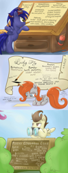 Size: 1280x3230 | Tagged: safe, artist:redheadfly, pound cake, oc, oc:blazing sky, oc:lucky fly, pegasus, pony, tumblr:ask-adultscootaloo, g4, binoculars, colt, dynamite, explosives, female, filly, foal, lying down, male, mouth hold, older, older pound cake, prone