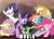 Size: 2200x1600 | Tagged: safe, artist:rocket-lawnchair, applejack, fluttershy, pinkie pie, rainbow dash, rarity, twilight sparkle, oc, oc:filly anon, earth pony, pegasus, pony, unicorn, g4, female, filly, floppy ears, foal, hoof hold, mane six, mare, meme, microphone, ponified meme, would