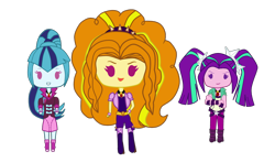 Size: 1700x1000 | Tagged: safe, artist:icicle-niceicle-1517, artist:kawaiifabyu, color edit, edit, adagio dazzle, aria blaze, sonata dusk, equestria girls, g4, belt, boots, chibi, clothes, coat, colored, crossed arms, denim, female, fingerless gloves, gem, gloves, grin, hairband, high heel boots, jeans, open mouth, pants, shirt, shoes, shorts, simple background, siren gem, skirt, smiling, smirk, socks, spiked wristband, stockings, the dazzlings, thigh highs, transparent background, trio, vest, wristband