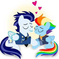Size: 1400x1400 | Tagged: safe, artist:mlplary6, rainbow dash, soarin', pegasus, pony, g4, the last problem, bomber jacket, clothes, eyes closed, female, heart, husband and wife, jacket, love, lying down, male, mare, older, older rainbow dash, older soarin', older soarindash, ship:soarindash, shipping, smiling, stallion, straight