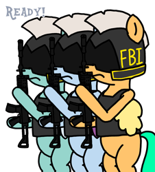 Size: 3023x3351 | Tagged: safe, artist:professorventurer, thunder flap, zoom zephyrwing, oc, pegasus, pony, series:ask pippamena, g5, fbi, female, firing squad, gun, high res, male, mare, offscreen character, rifle, royal guard, stallion, weapon