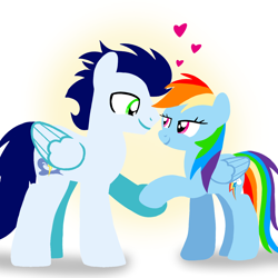 Size: 1400x1400 | Tagged: safe, artist:mlplary6, rainbow dash, soarin', pegasus, pony, g4, boyfriend and girlfriend, cute, dashabetes, female, heart, looking at each other, looking at someone, love, male, mare, ship:soarindash, shipping, smiling, smiling at each other, soarinbetes, stallion, straight