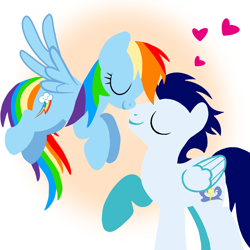 Size: 1400x1400 | Tagged: safe, artist:mlplary6, rainbow dash, soarin', pegasus, pony, g4, boyfriend and girlfriend, cute, dashabetes, eyes closed, female, flying, heart, love, male, mare, ship:soarindash, shipping, smiling, soarinbetes, stallion, straight