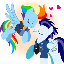 Size: 1400x1400 | Tagged: safe, artist:mlplary6, rainbow dash, soarin', pegasus, pony, g4, the last problem, bomber jacket, clothes, cute, dashabetes, female, flying, heart, husband and wife, jacket, love, male, mare, older, older rainbow dash, older soarin', older soarindash, ship:soarindash, shipping, smiling, soarinbetes, stallion, straight