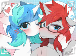 Size: 4275x3200 | Tagged: safe, artist:amo, oc, oc only, oc:ericken, oc:time slowly, alicorn, pony, unicorn, blushing, duo, female, glasses, heart, male, one eye closed, selfie, wink