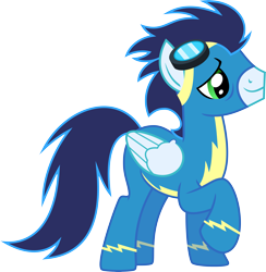 Size: 7821x8000 | Tagged: safe, artist:chainchomp2, soarin', pegasus, pony, g4, clothes, goggles, goggles on head, male, raised hoof, simple background, solo, stallion, transparent background, uniform, vector, wonderbolts uniform