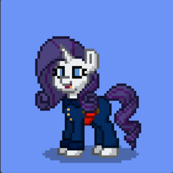 Size: 736x732 | Tagged: safe, rarity, pony, unicorn, pony town, g4, blue background, i have no idea what i'm doing, imminent inflation, moments before disaster, roald dahl, simple background, violet beauregarde, willy wonka and the chocolate factory