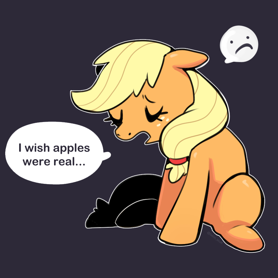 [applejack,dialogue,earth pony,eyes closed,female,frown,hatless,mare,missing accessory,pony,safe,solo,speech bubble,:c,pictogram,artist:talimingi]