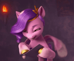 Size: 1326x1080 | Tagged: safe, screencap, pipp petals, pegasus, pony, g5, my little pony: make your mark, my little pony: make your mark chapter 5, nightmare on mane street, spoiler:g5, spoiler:my little pony: make your mark, spoiler:my little pony: make your mark chapter 5, spoiler:mymc05e06, adorapipp, animated, clipboard, cute, female, flying, gif, mare, solo, torch, yes
