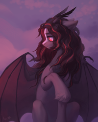 Size: 4000x5000 | Tagged: safe, artist:miurimau, oc, oc only, bat pony, pony, absurd resolution, bat pony oc, commission, ears back, female, mare, raised hoof, solo, turned head