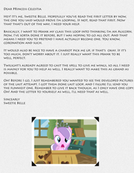 Size: 700x900 | Tagged: safe, artist:faelaarts, diamond tiara, earth pony, pony, fanfic:a little loopy, g4, fanfic art, groundhog day loop, implied sweetie belle, letter, misspelling, open mouth, solo, text