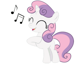 Size: 330x287 | Tagged: safe, artist:faelaarts, sweetie belle, pony, unicorn, fanfic:a little loopy, g4, ^^, cute, diasweetes, eyes closed, fanfic art, female, filly, foal, happy, music notes, simple background, singing, solo, transparent background, vector