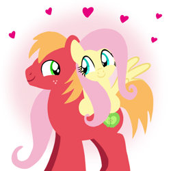 Size: 1400x1400 | Tagged: safe, artist:mlplary6, big macintosh, fluttershy, earth pony, pegasus, pony, g4, boyfriend and girlfriend, female, heart, looking at each other, looking at someone, love, male, mare, ship:fluttermac, shipping, smiling, smiling at each other, stallion, straight