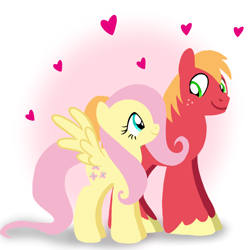 Size: 1400x1400 | Tagged: safe, artist:mlplary6, big macintosh, fluttershy, earth pony, pegasus, pony, g4, boyfriend and girlfriend, female, heart, looking at each other, looking at someone, love, male, mare, ship:fluttermac, shipping, smiling, smiling at each other, stallion, straight