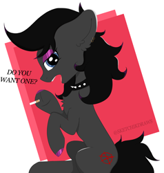 Size: 2746x2879 | Tagged: safe, artist:sketchik, oc, oc only, earth pony, pony, chest fluff, choker, cigarette, high res, highlights, hoof polish, looking at you, piercing, spiked choker