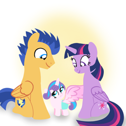 Size: 1400x1400 | Tagged: safe, artist:mlplary6, flash sentry, princess flurry heart, twilight sparkle, alicorn, pegasus, pony, g4, aunt and niece, auntie twilight, baby, baby pony, boyfriend and girlfriend, cute, daaaaaaaaaaaw, diasentres, female, filly, flurrybetes, foal, looking at each other, looking at someone, male, mare, ship:flashlight, shipping, sitting, smiling, smiling at each other, stallion, straight, twiabetes, twilight sparkle (alicorn), uncle and niece, uncle flash