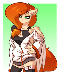 Size: 3352x4000 | Tagged: safe, artist:witchtaunter, oc, oc:amity starfall, anthro, clothes, commission, ear fluff, female, hand on hip, jacket, lidded eyes, solo, unamused