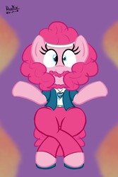 Size: 1500x2250 | Tagged: safe, artist:dashyoshi, pinkie pie, earth pony, pony, g4, beard, clothes, costume, crossed legs, crossover, earthbound, facial hair, hippie, jewelry, moustache, necklace, pants, pinktober, shoes, solo, vest