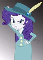 Size: 5167x7309 | Tagged: safe, artist:matthewcraft, rarity, human, equestria girls, g4, clothes, detective, detective rarity, female, gradient background, hat, looking at you, solo
