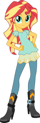 Size: 1024x3071 | Tagged: safe, artist:ajosterio, sunset shimmer, human, equestria girls, g4, blouse, boots, clothes, cute, denim, female, hand on hip, hot, jeans, leather, leather boots, looking at you, pants, sassy, shimmerbetes, shoes, simple background, smiling, solo, transparent background