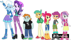 Size: 2560x1440 | Tagged: safe, artist:imperfectxiii, artist:masem, artist:sketchmcreations, edit, edited screencap, editor:cutler1228, editor:pascalmulokozi2, screencap, apple bloom, scootaloo, snails, snips, starlight glimmer, sweetie belle, trixie, equestria girls, g4, my little pony equestria girls, my little pony equestria girls: better together, clothes, cutie mark crusaders, denim, female, group, jeans, male, overalls, pants, septet, shoes, simple background, skirt, spurs, stetson, transparent background