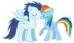 Size: 719x427 | Tagged: artist needed, safe, rainbow dash, soarin', pegasus, pony, g4, female, kiss on the lips, kissing, male, mare, ship:soarindash, shipping, simple background, stallion, straight, transparent background