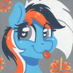 Size: 1177x1175 | Tagged: safe, artist:dandy, oc, oc only, earth pony, pony, acrylic painting, cute, earth pony oc, female, heart, heart eyes, looking at you, mare, solo, tongue out, traditional art, wingding eyes