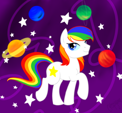 Size: 1080x1000 | Tagged: safe, earth pony, pony, male, multicolored hair, planet, rainbow brite, rainbow hair, rainbow tail, solo, stallion, starlite, tail