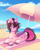 Size: 2800x3500 | Tagged: safe, artist:cuiicie, oc, oc only, oc:key mash, bat pony, pony, bat pony oc, beach, female, full body, heterochromia, high res, horns, ocean, solo, sunglasses, sunglasses on head, umbrella, unshorn fetlocks, water