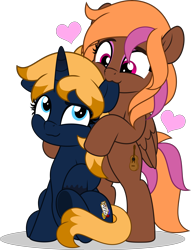 Size: 3827x5000 | Tagged: safe, artist:jhayarr23, oc, oc only, oc:glinting star, oc:lovesong, pegasus, pony, unicorn, bipedal, biting, commission, commissioner:solar aura, cute, duo, ear bite, female, horn, lesbian, oc x oc, pegasus oc, shipping, simple background, transparent background, unicorn oc, wings, ych result