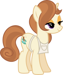 Size: 5683x6776 | Tagged: safe, artist:starryshineviolet, cinnamon chai, pony, unicorn, g4, rarity investigates, absurd resolution, apron, bedroom eyes, clothes, female, looking at something, mare, simple background, solo, transparent background, vector