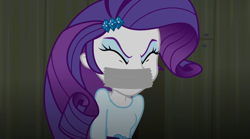 Size: 2560x1428 | Tagged: safe, edit, edited screencap, screencap, rarity, equestria girls, g4, my little pony equestria girls: rainbow rocks, eyes closed, gag, gagged edit, low effort, tape, tape gag