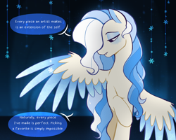 Size: 2500x2003 | Tagged: safe, artist:syrupyyy, oc, oc only, oc:florid frost, pegasus, pony, dialogue, eyeshadow, high res, makeup, male, one wing out, speech bubble, stallion, wings