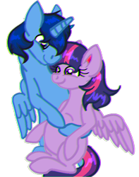 Size: 540x686 | Tagged: source needed, safe, artist:cherrypurr, twilight sparkle, oc, oc:blue thunder, alicorn, pony, g4, alicorn oc, canon x oc, duo, female, horn, male, pregnant, shipping, simple background, straight, thundersparkle, transparent background, twilight sparkle (alicorn), wings